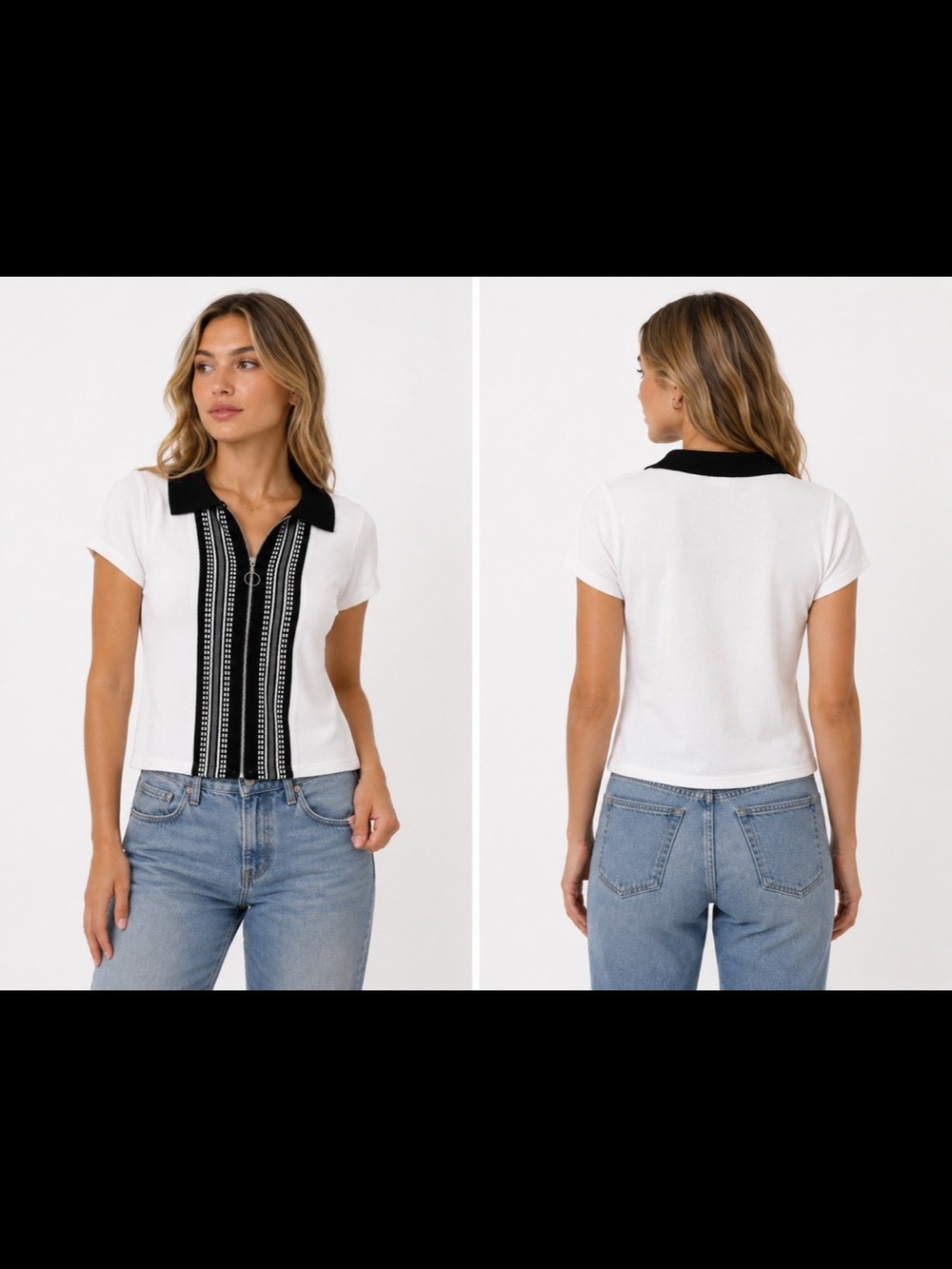 ENT Entrancy Y2K Women’s Polo Crop Top Zip Up Shirt Medium 100% Cotton Vintage